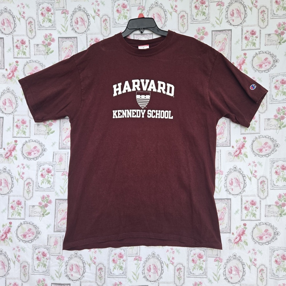 Champion Harvard Kennedy School T-Shirt Mens XL Maroon Crimson College Crest Tee